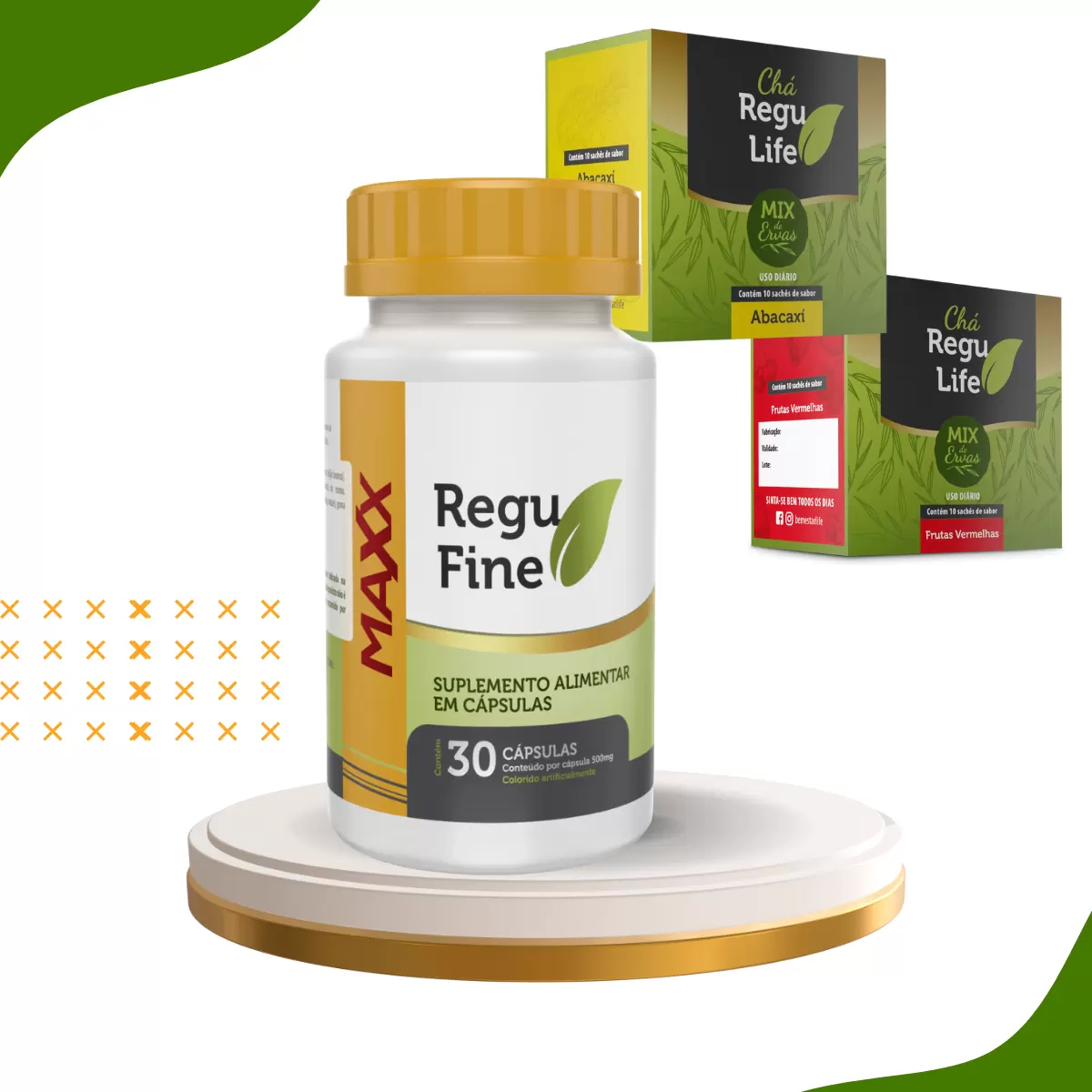 INIBIDOR DE APETITE- REGU FINE MAXX + 2 CHÁ REGU LIFE FRUTAS VERMELHAS E ABACAXI -10 saches 