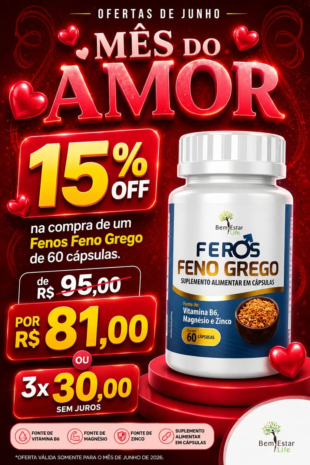 PROMOÇÃO FEROS - COM FENO GREGO - 60 CAPSULAS