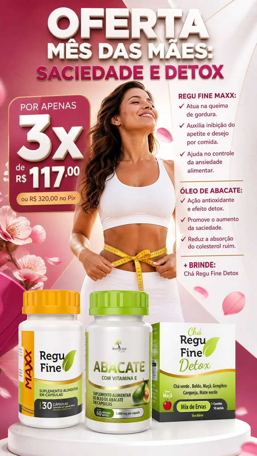 INIBIDOR DE APETITE + REGU FINE MAXX + ABACATE 60 CAPS - BRINDE REGU FINE DETOX