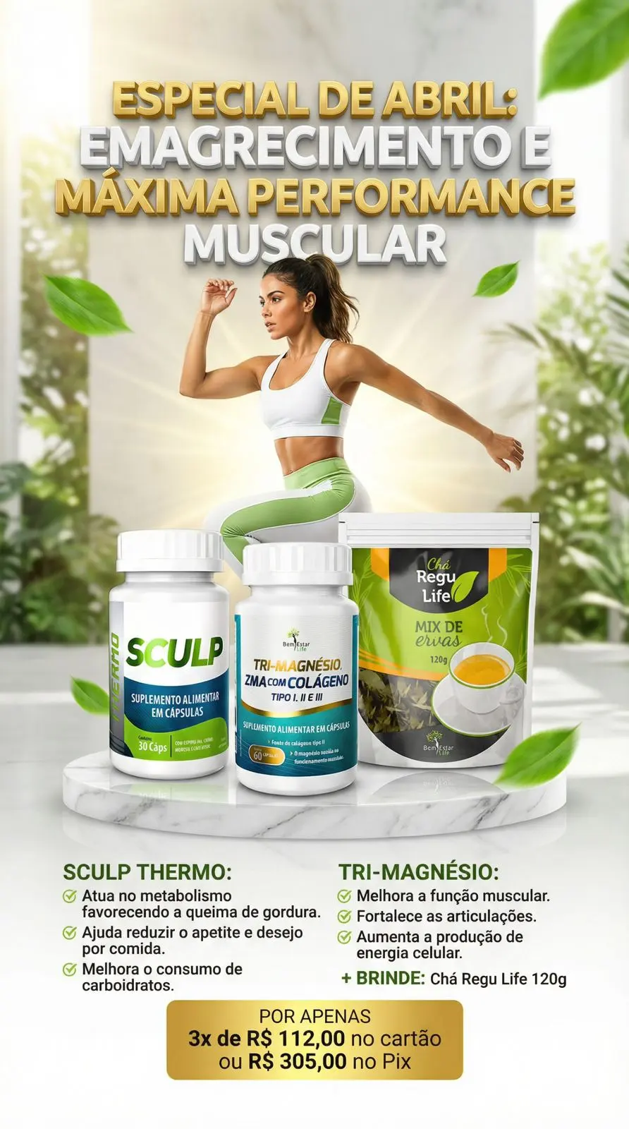 SCULP THERMO+ TRI-MAGNESIO =  BRINDE CHÁ REGU LIFE 120G