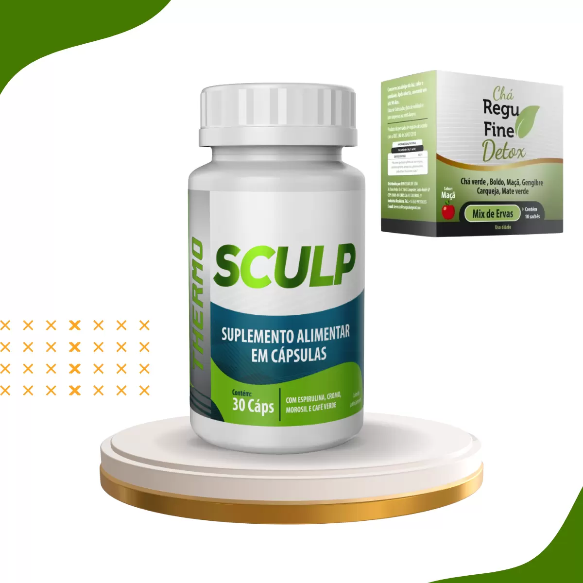 INIBIDOR DE APETITE- SCULP THERMO 30 CAPS + CHÁ REGU FINE DETOX- 10 saches