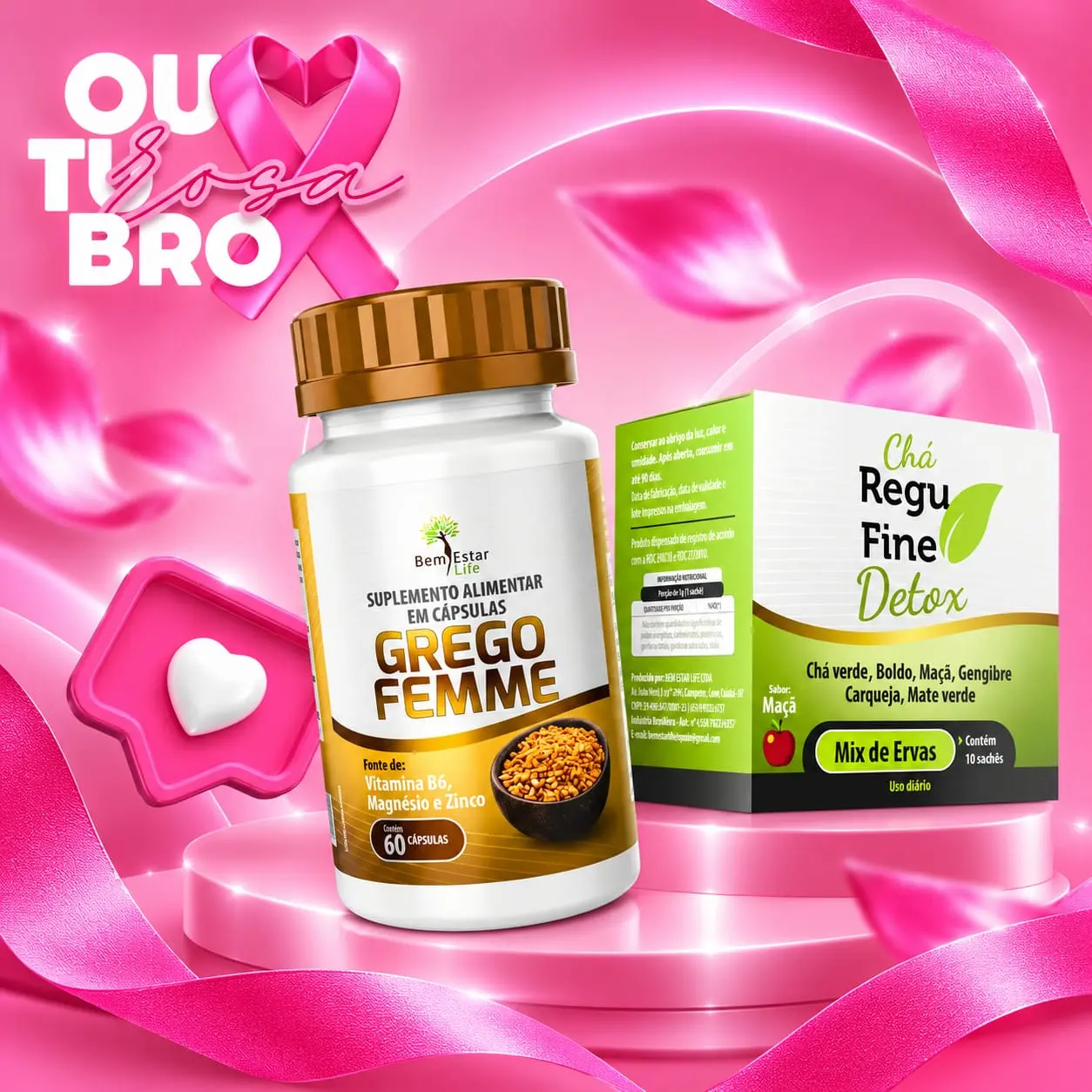 (PROMOÇÃO) GREGO FEMME - 60 CAPSULAS / PRESENTE CHA REGU FINE DETOX - 10 SACHE