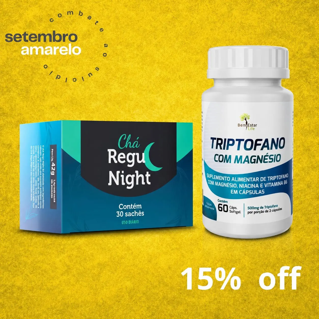PROMOÇÃO KIT 15% DESCONTO - TRIPTOFANO COM MAGNESIO 60 CAPS. + CHA REGU NIGHT 30 SACHE