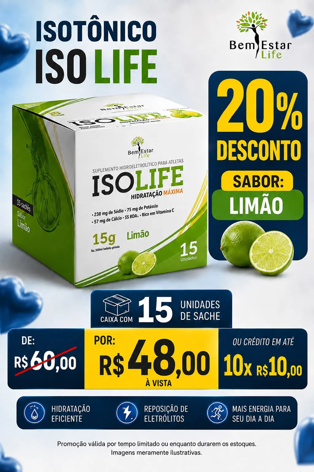 ISO LIFE ISOTONICO, 15 SACHET - NOVO SABOR LIMAO