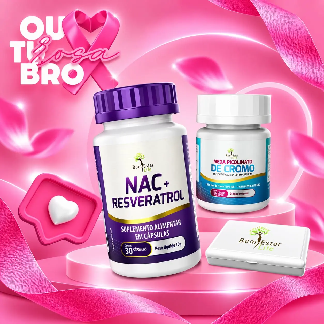(PROMOÇÃO) NAC + RESVERATROL 30 CAPSULAS / PRESENTE MEGA PICOLINATO DE CROMO - 15 CAPS. / PRESENTE PORTA CAPSULAS, 4 ESPAÇOS