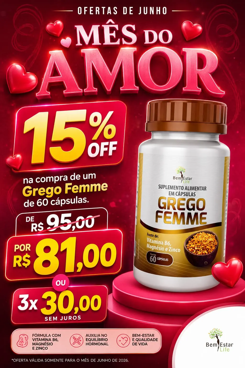 PROMOÇÃO GREGO FEMME PARA SAÚDE DA MULHER -60 caps