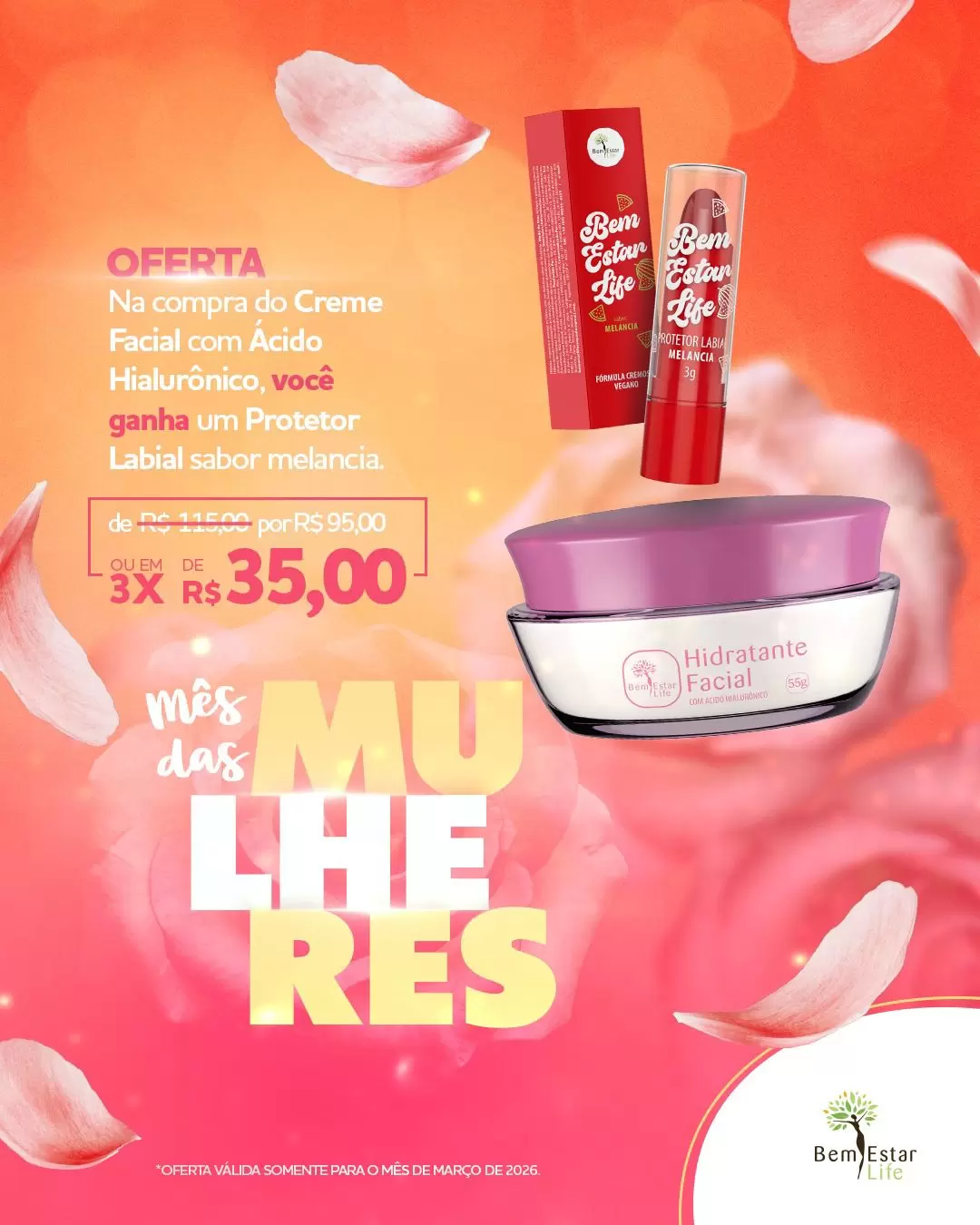 CREME FACIAL COM ACIDO HIALURONICO BRINDE: PROTETOR LABIAL SABOR MELANCIA