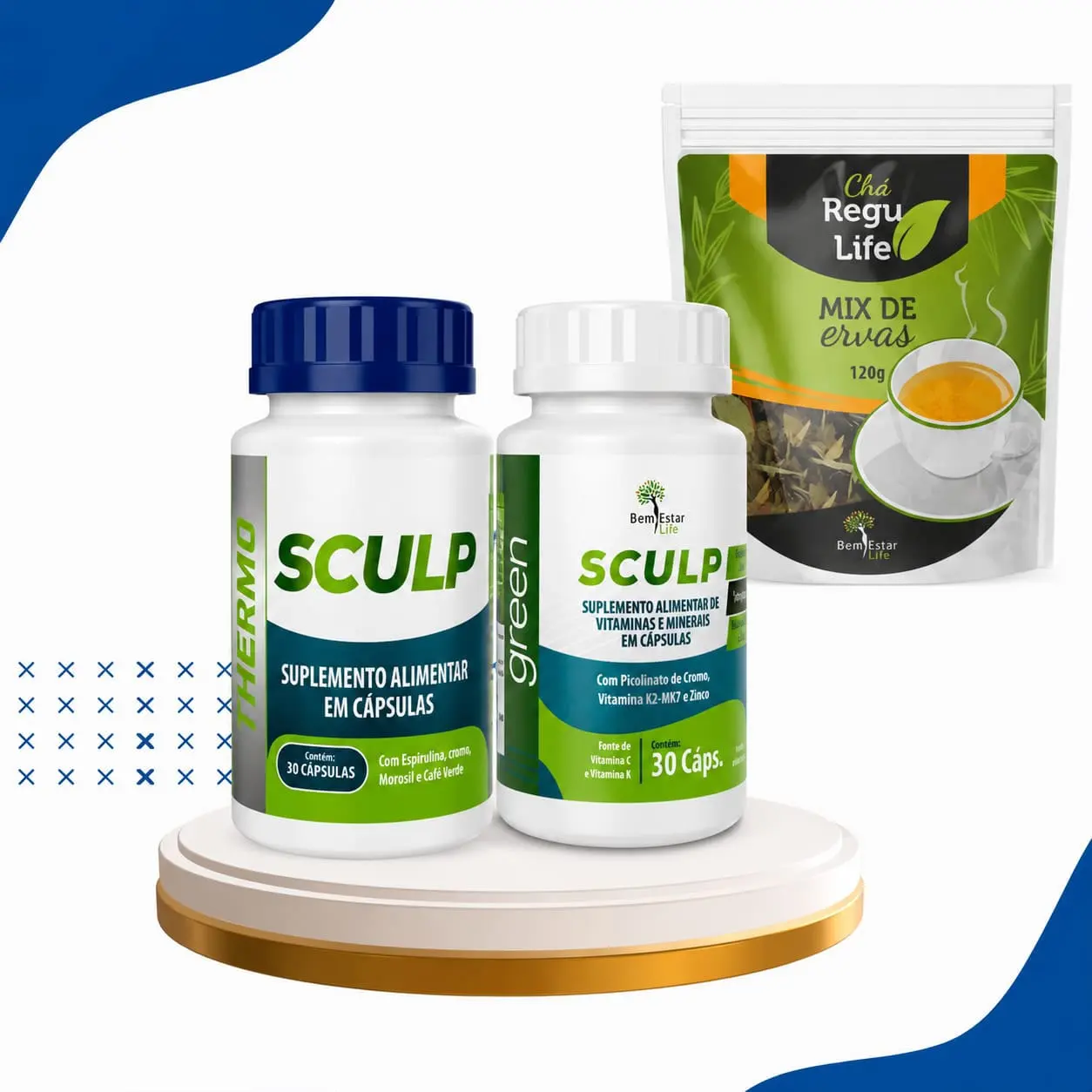 INIBIDOR DE APETITE KIT 1 SCULP THERMO + 1 CHA REGU LIFE + SCULP GREEN DETOX  (kit para 30 dias) 