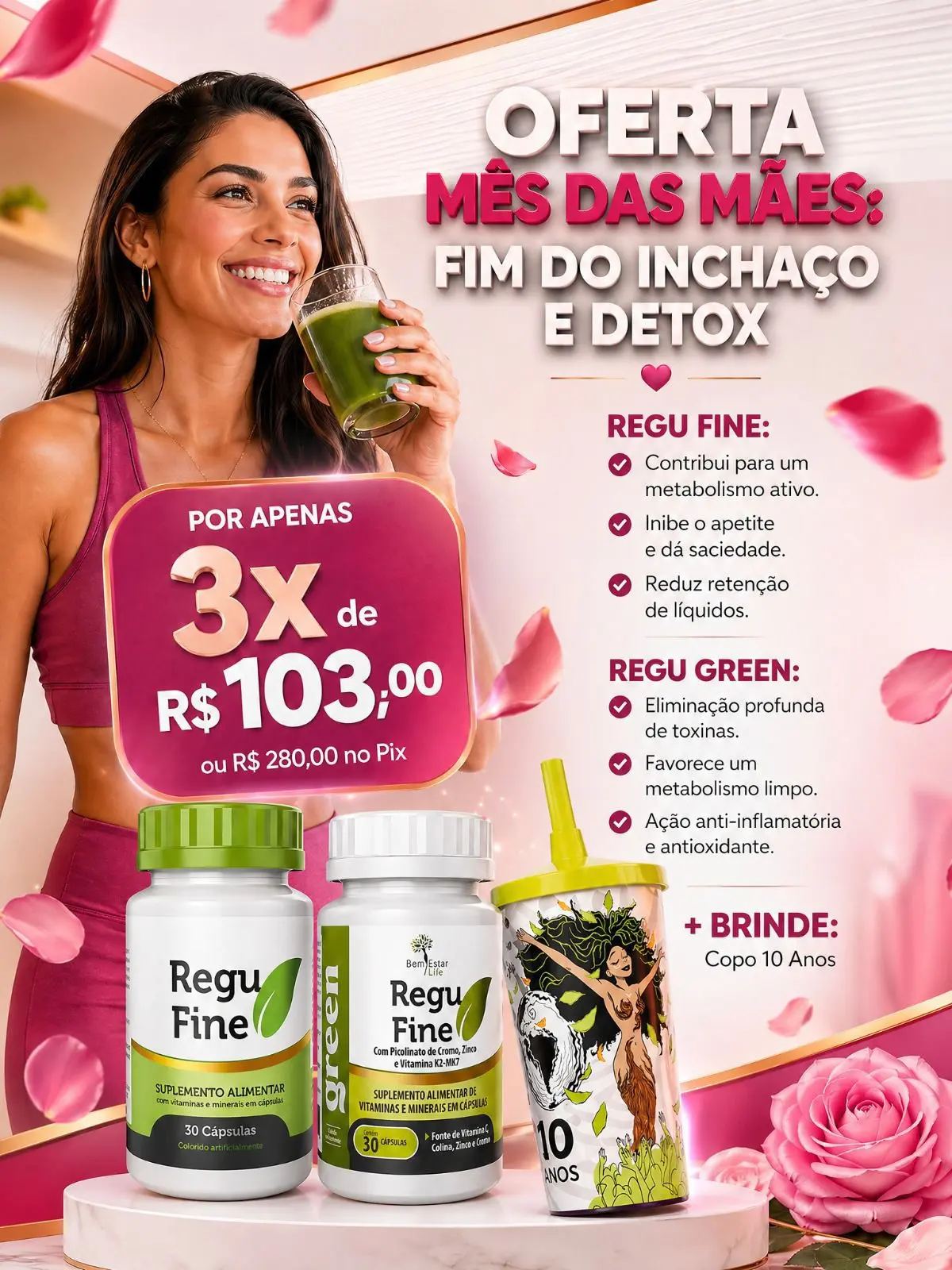 REGU FINE GROSELHA NEGRA- ORIGINAL 30 CAPS + REGU FINE GREEN DETOX- BRINDE COPO