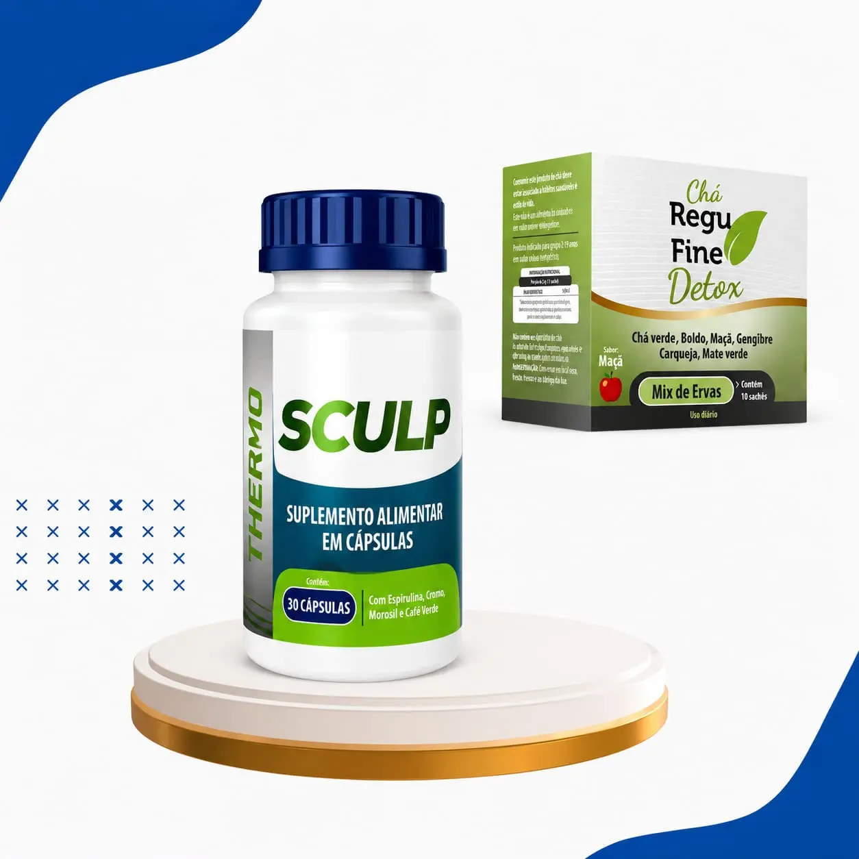 INIBIDOR DE APETITE- SCULP THERMO 30 CAPS + CHÁ REGU FINE DETOX- 10 saches