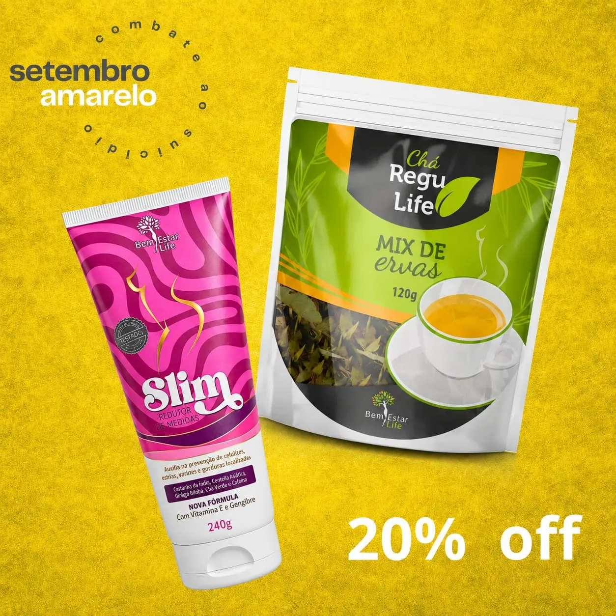 PROMOÇÃO KIT 20% DESCONTO SLIM REDUTOR DE MEDIDAS 200G + CHA REGU LIFE 120GR.