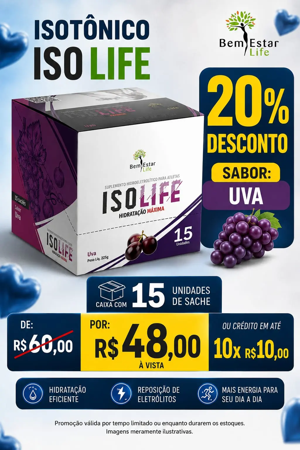 ISO LIFE ISOTONICO, 15 SACHET - NOVO SABOR UVA