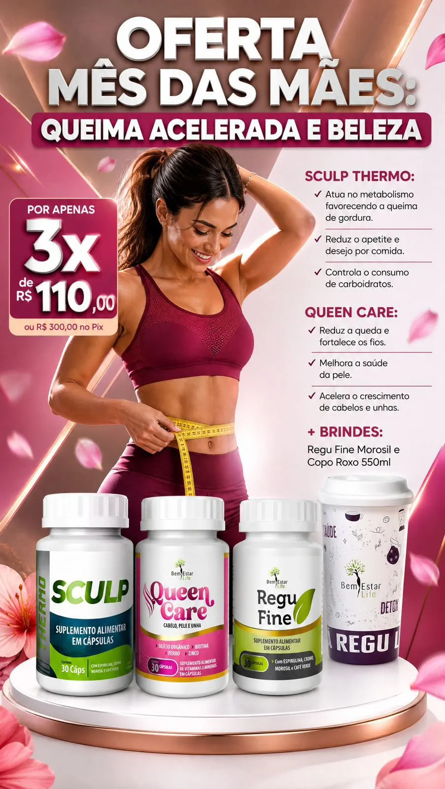 SCULP THERMO - ORIGINAL 30 CAPS + REGU FINE MOROSIL + QUEEN CARE - BRINDE COPO