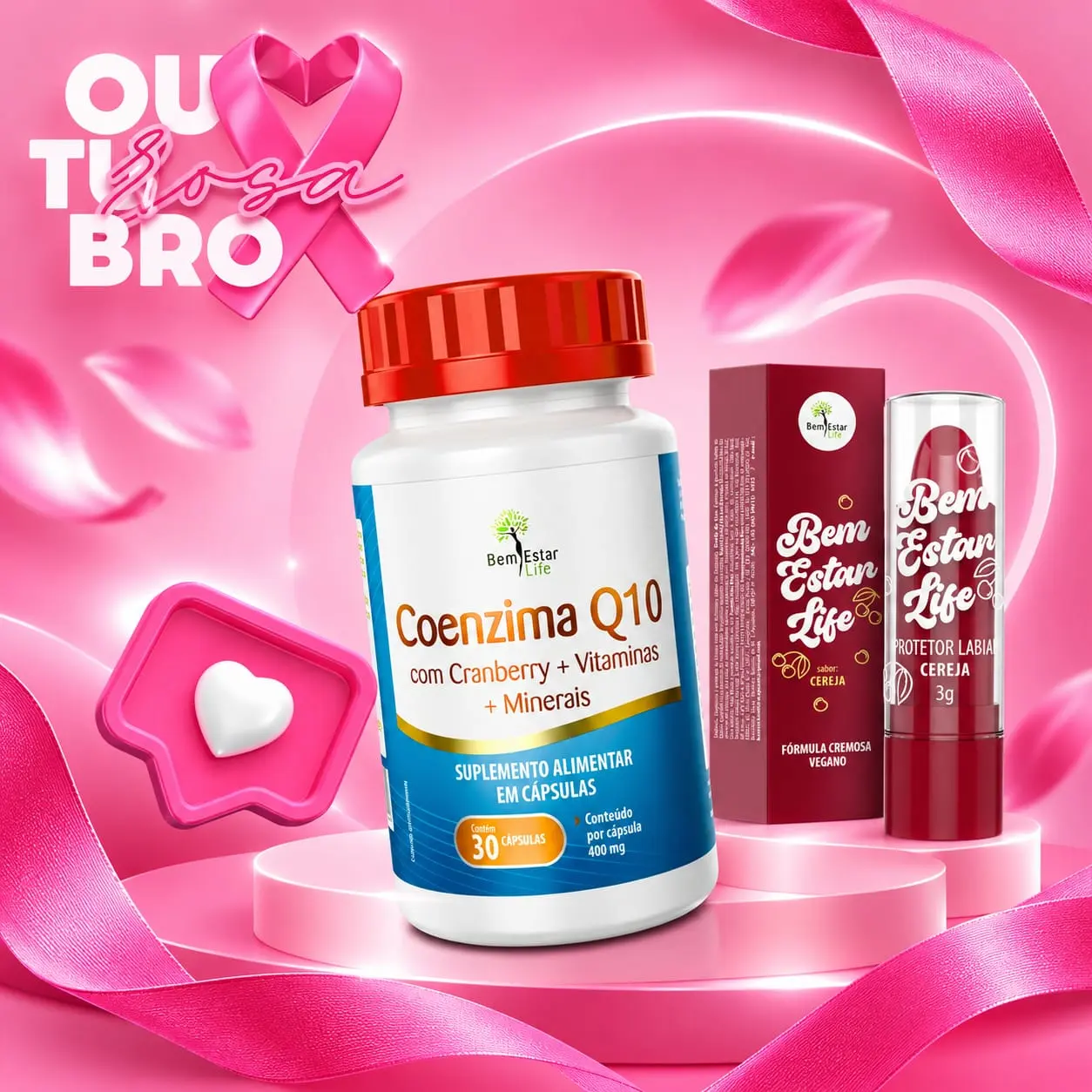 (PROMOÇÃO) COENZIMA Q10 + OMEGA 3 TG - 60 CAPSULAS / PRESENTE PROTETOR LABIAL - SABOR CEREJA