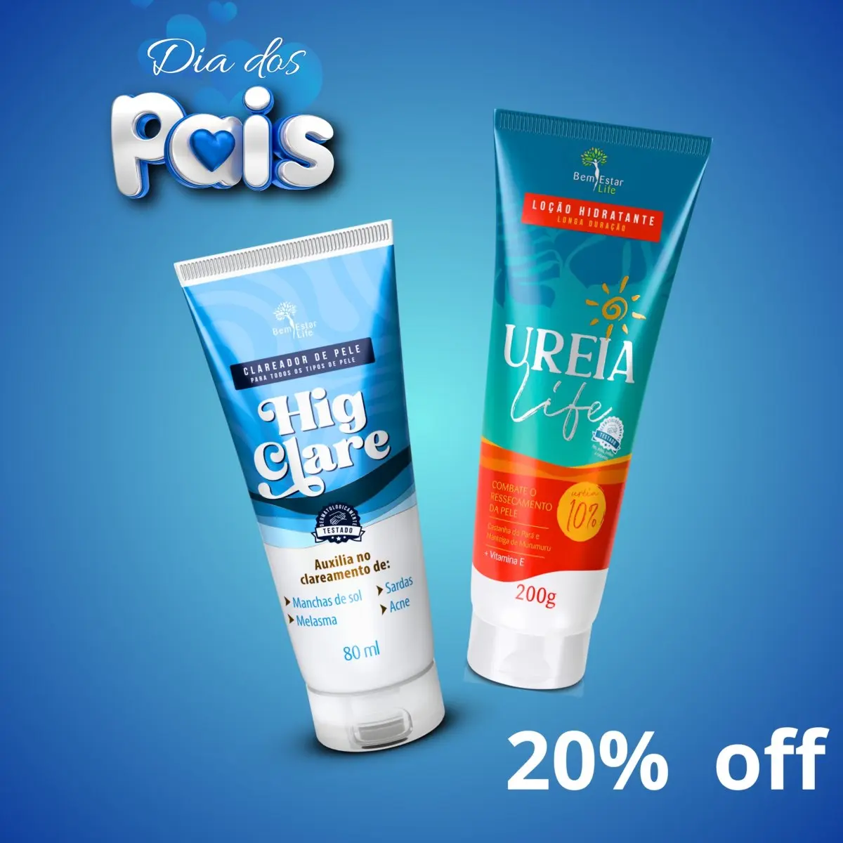 (PROMOÇÃO KIT 20% DESCONTO HIG CLARE CLAREADOR DE MANCHAS + LOÇÃO HIDRATANTE CORPORAL UREIA LIFE 200 GR.