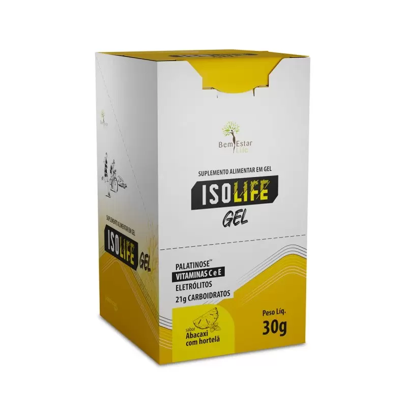 GEL CARBO ISOLIFE COM VITAMINAS C e E - 10 SACHE SABOR ABACAXI COM HORTELÃ