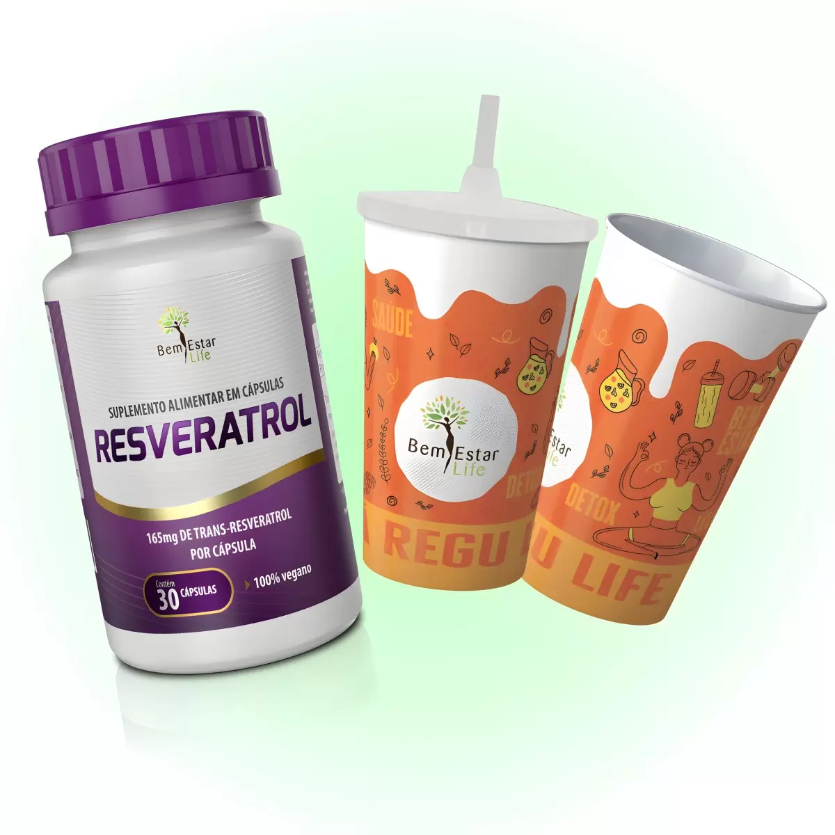 RESVERATROL + COPO ECOLOGICO 550 ML LARANJA COM CANUDO