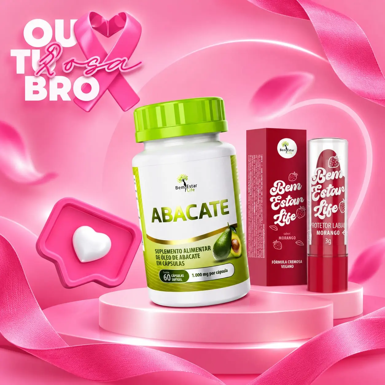 (PROMOÇÃO) ABACATE COM VITAMINA E - 60 CAPSULAS / PRESENTE PROTETOR LABIAL - SABOR MORANGO