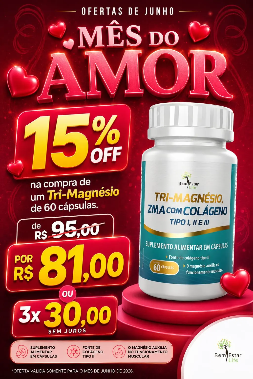 PROMOÇÃO TRI-MAGNÉSIO + ZMA COM COLÁGENO 1.2.3 