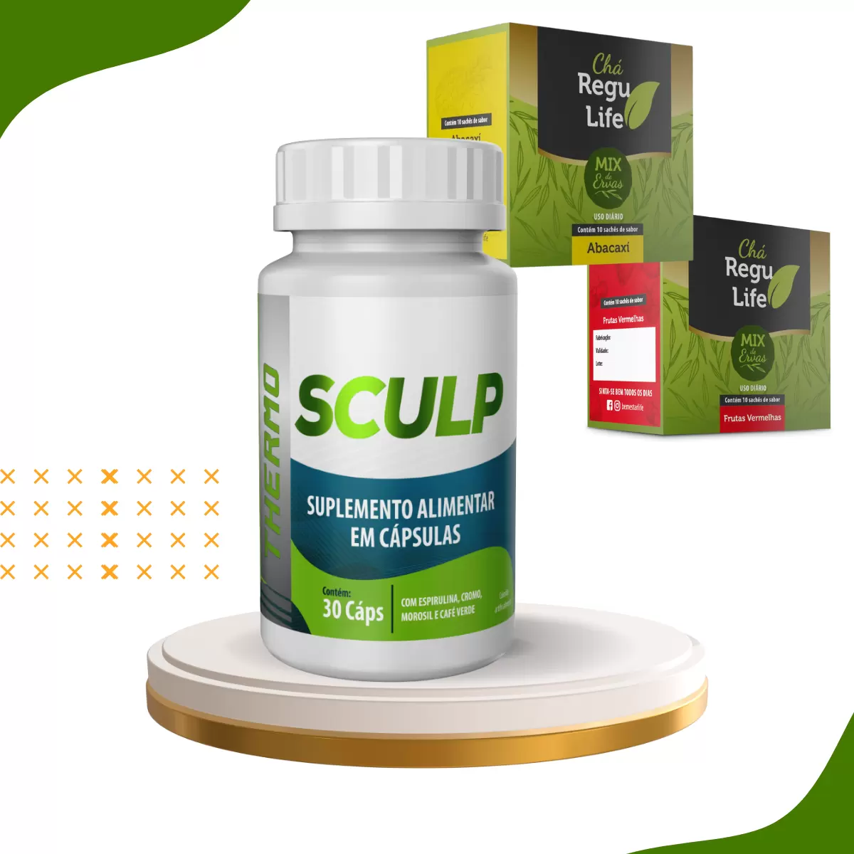 INIBIDOR DE APETITE- SCULP THERMO +  2 REGU LIFE  SABOR FRUTAS VERMELHAS E ABACAXI -10 saches