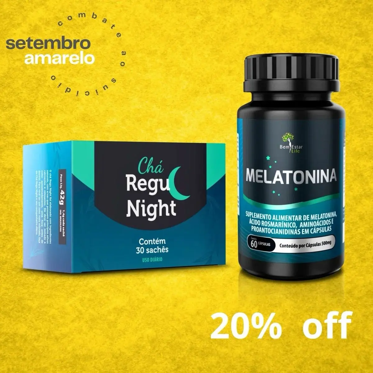 PROMOÇÃO KIT 20% DESCONTO - MELATONINA  60 CAPS. + CHA REGU NIGHT 30 SACHE